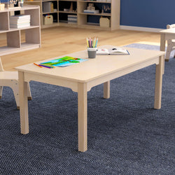 Bright Beginnings Commercial Grade Wooden Rectangular Preschool Classroom Activity Table, (23.5"W x 47.25"D x 18"H), Beech