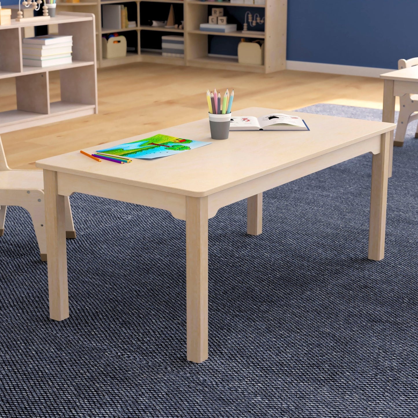 Bright Beginnings Commercial Grade Wooden Rectangular Preschool Classroom Activity Table, (23.5"W x 47.25"D x 18"H), Beech - SchoolOutlet