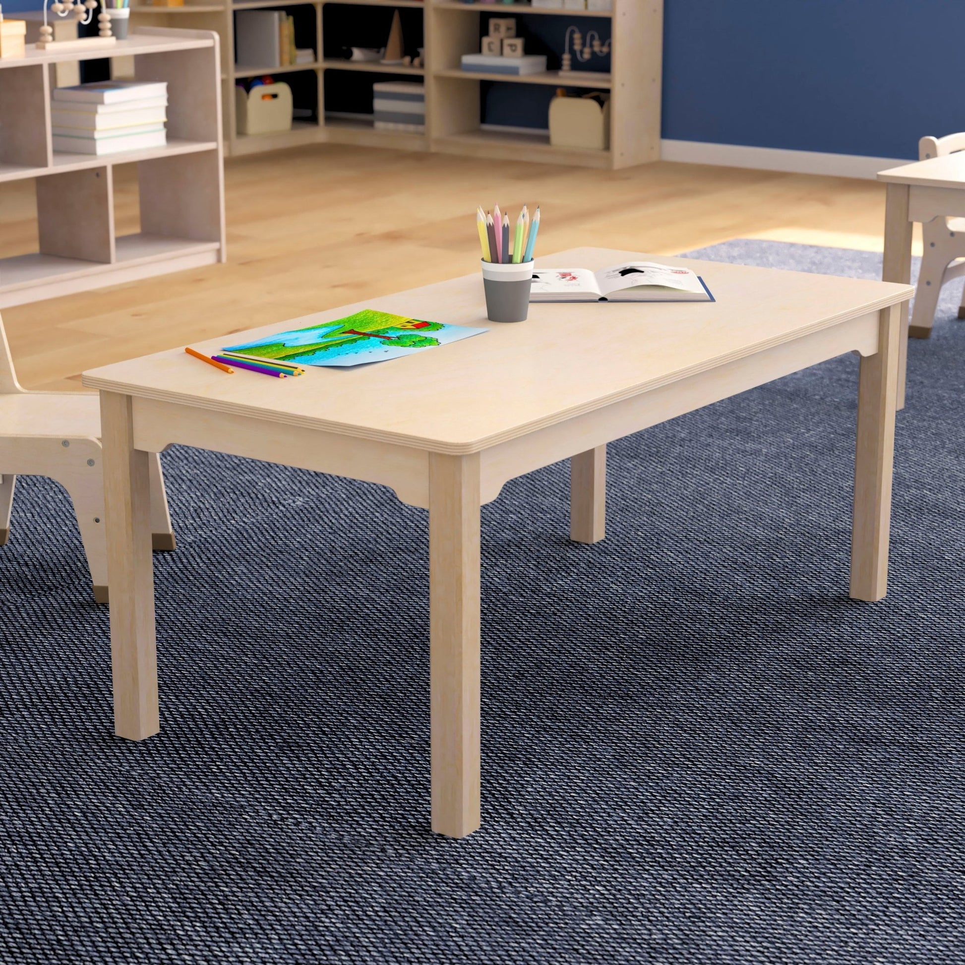 Bright Beginnings Commercial Grade Wooden Rectangular Preschool Classroom Activity Table, (23.5"W x 47.25"D x 18"H), Beech - SchoolOutlet