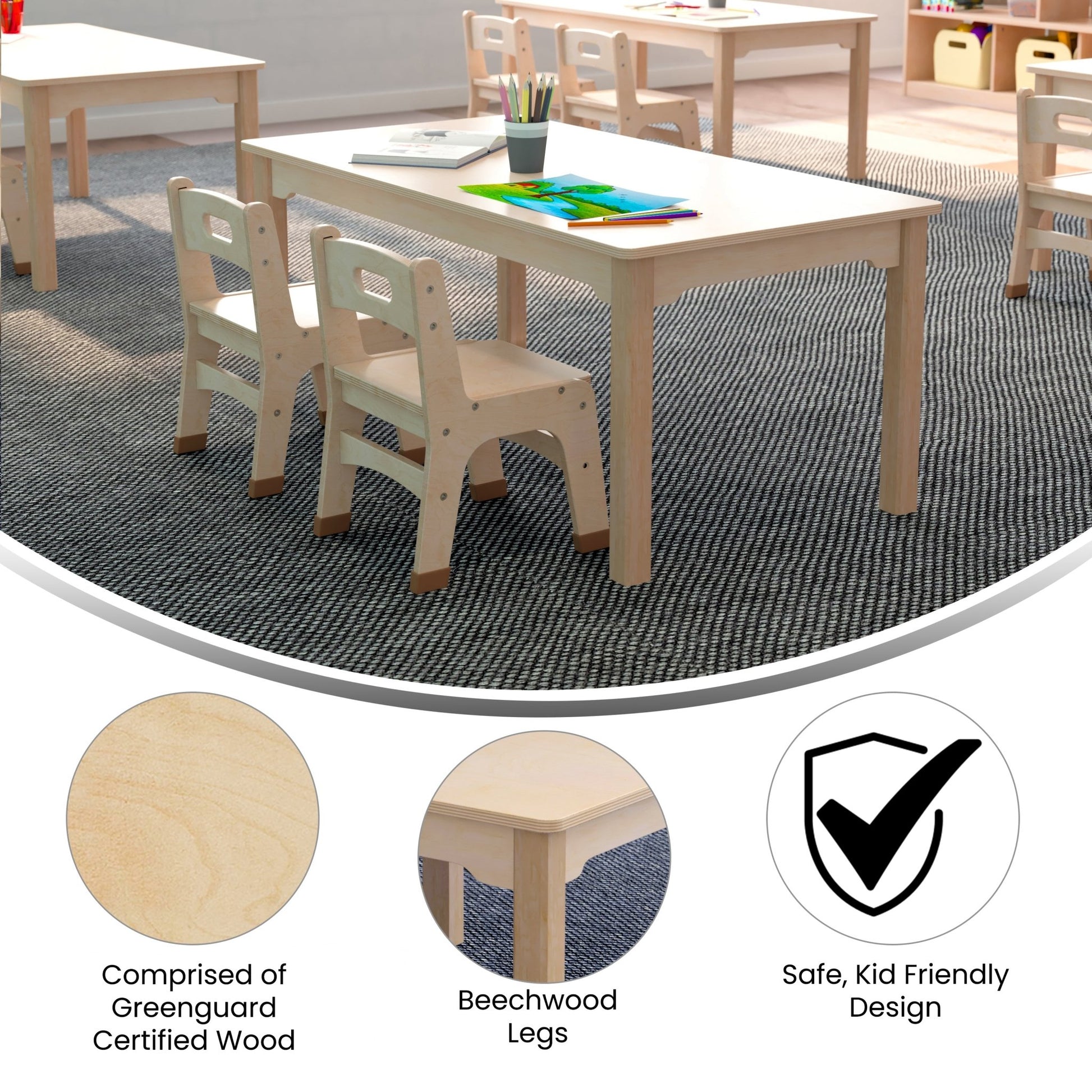 Bright Beginnings Commercial Grade Wooden Rectangular Preschool Classroom Activity Table, (23.5"W x 47.25"D x 18"H), Beech - SchoolOutlet