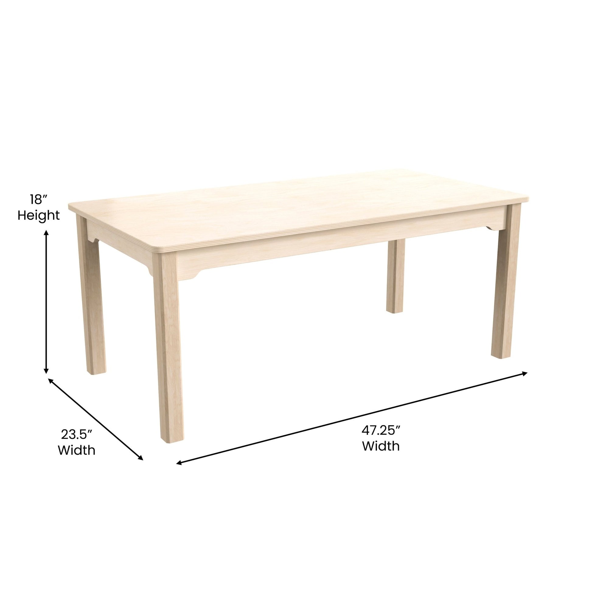 Bright Beginnings Commercial Grade Wooden Rectangular Preschool Classroom Activity Table, (23.5"W x 47.25"D x 18"H), Beech - SchoolOutlet