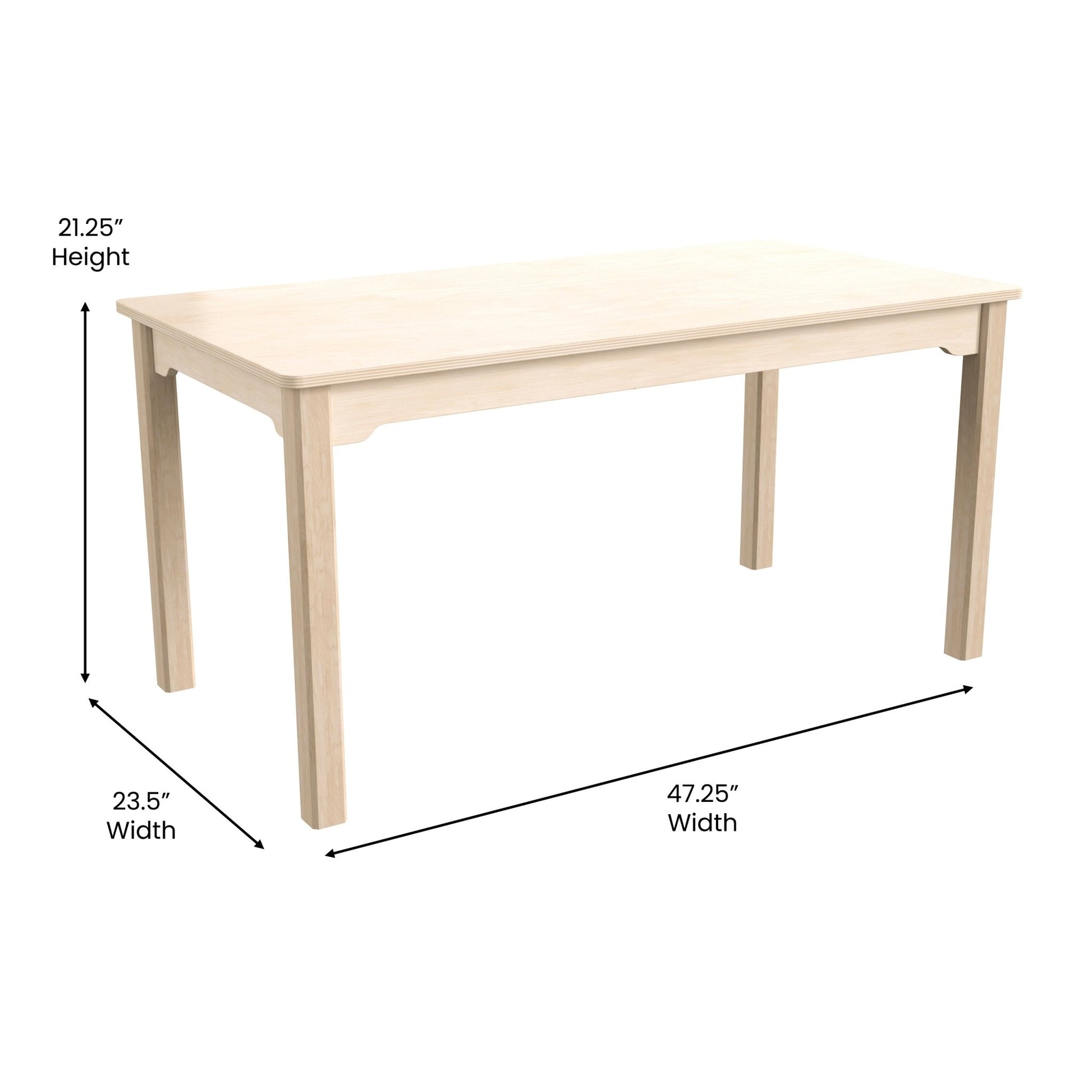 Bright Beginnings Commercial Grade Wooden Rectangular Preschool Classroom Activity Table, (23.5"W x 47.25"D x 21.25"H), Beech - SchoolOutlet