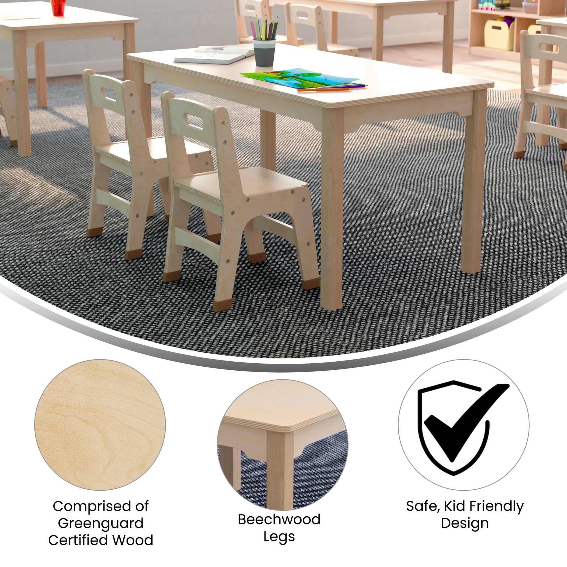 Bright Beginnings Commercial Grade Wooden Rectangular Preschool Classroom Activity Table, (23.5"W x 47.25"D x 21.25"H), Beech - SchoolOutlet