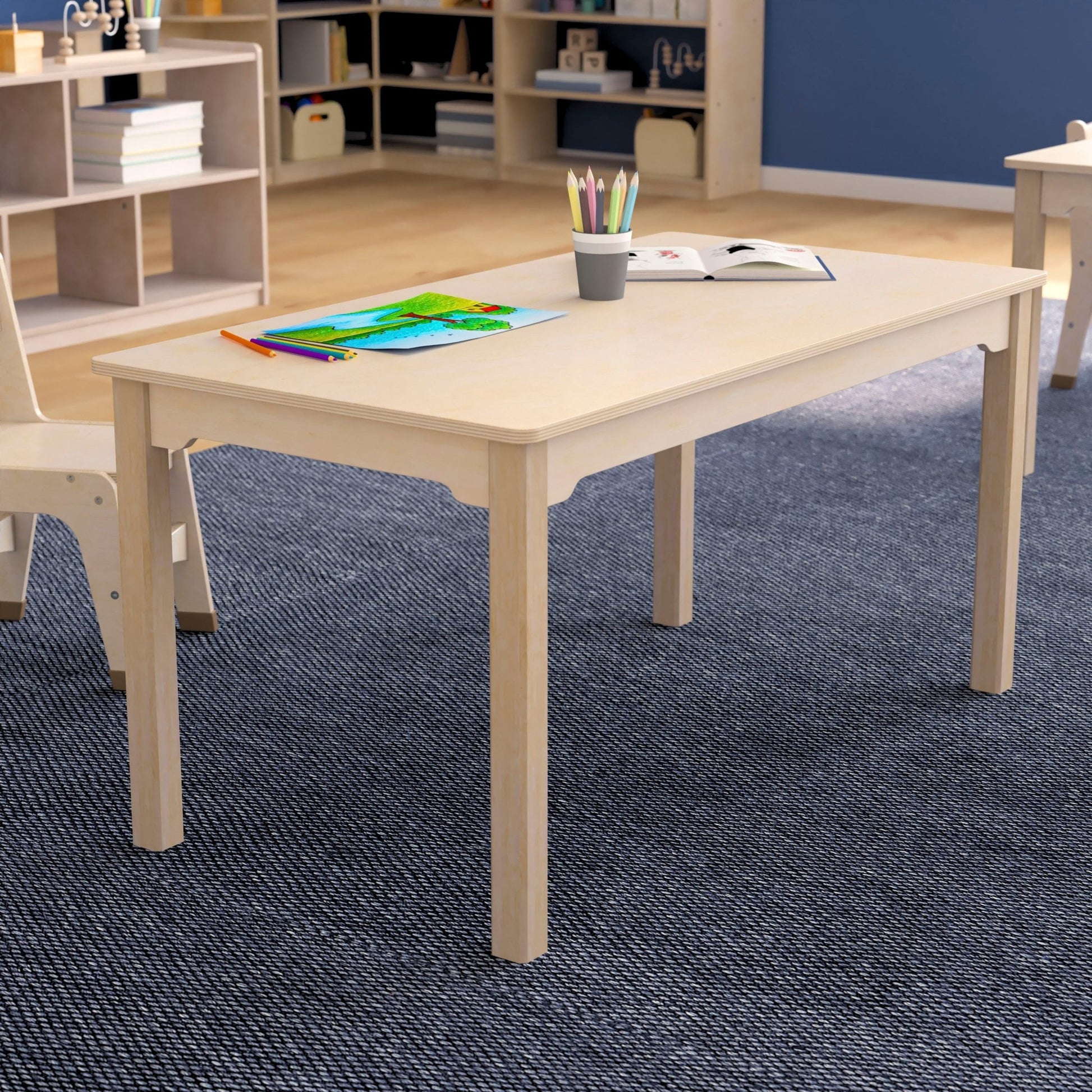 Bright Beginnings Commercial Grade Wooden Rectangular Preschool Classroom Activity Table, (23.5"W x 47.25"D x 21.25"H), Beech - SchoolOutlet