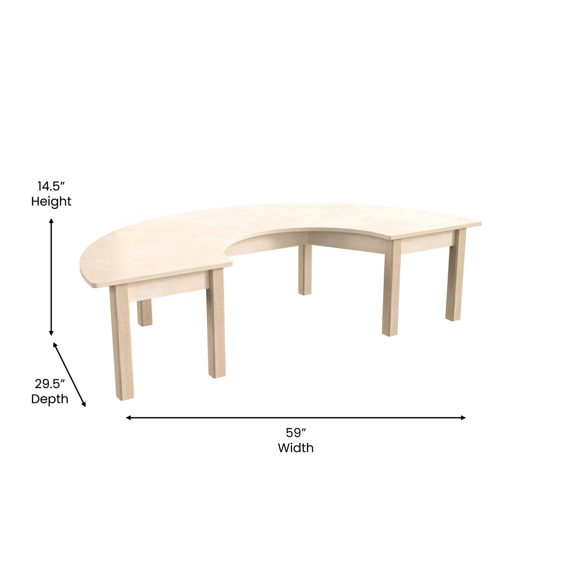 Bright Beginnings Commercial Grade Wooden Half Circle Preschool Classroom Activity Table, (29.5"W x 59"D x 14.5"H), Beech - SchoolOutlet