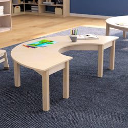 Bright Beginnings Commercial Grade Wooden Half Circle Preschool Classroom Activity Table, (29.5"W x 59"D x 14.5"H), Beech