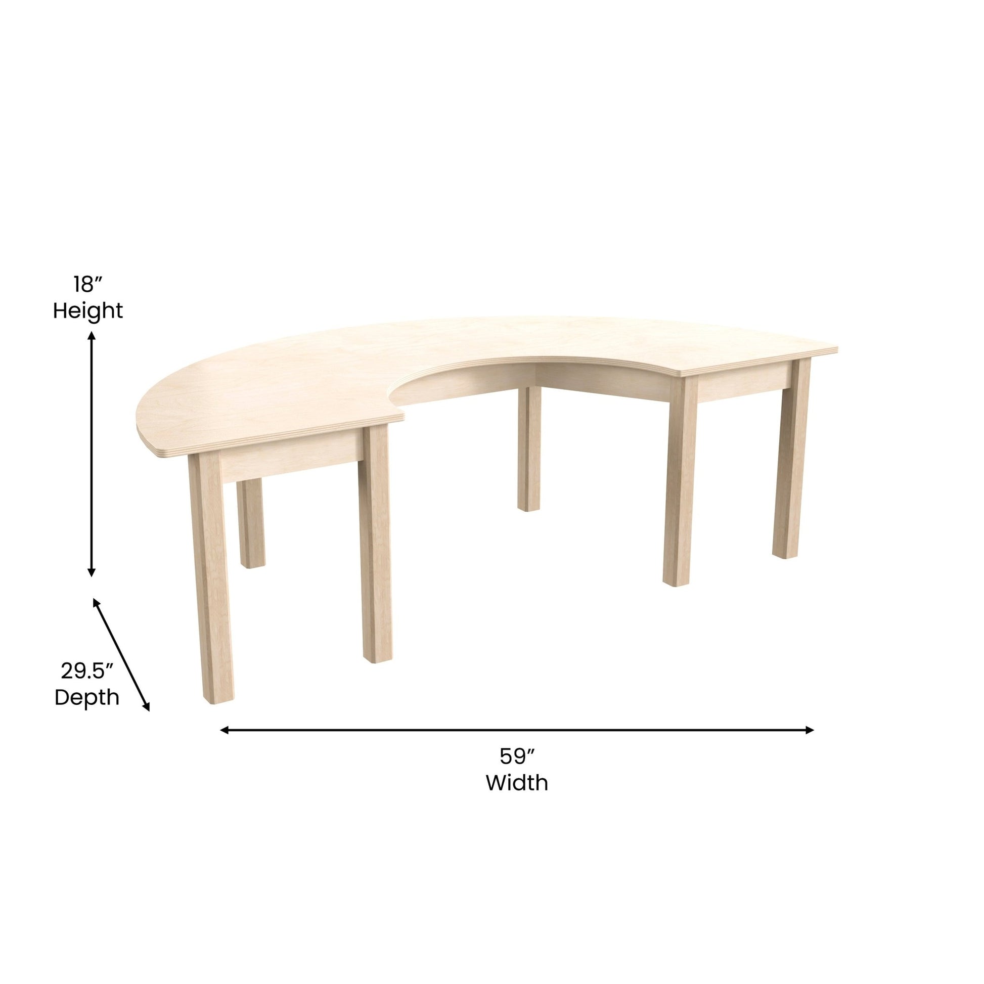 Bright Beginnings Commercial Grade Wooden Half Circle Preschool Classroom Activity Table, (29.5"W x 59"D x 18"H), Beech - SchoolOutlet