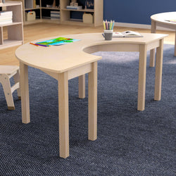 Bright Beginnings Commercial Grade Wooden Half Circle Preschool Classroom Activity Table, (29.5"W x 59"D x 21"H), Beech