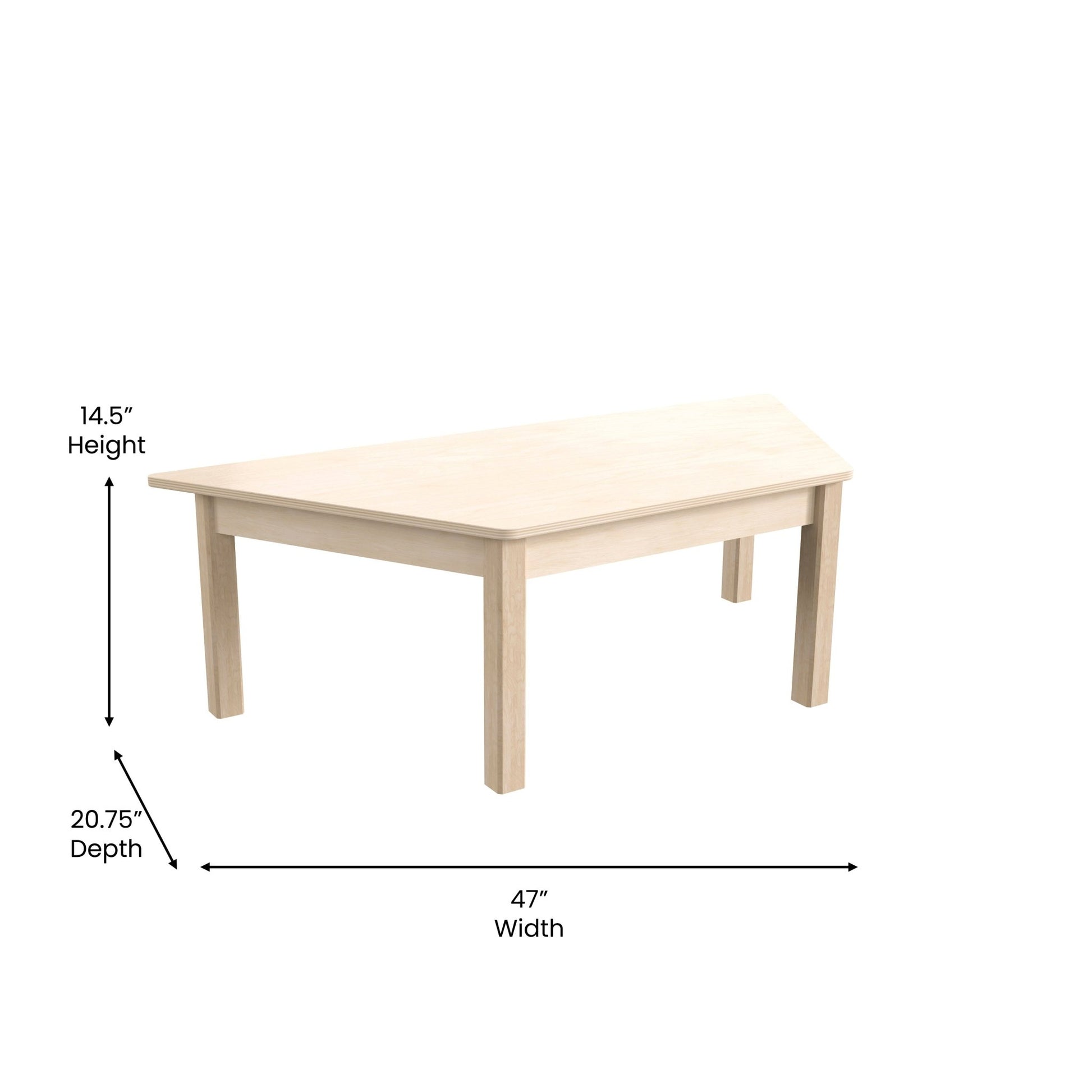 Bright Beginnings Commercial Grade Wooden Trapezoid Preschool Classroom Activity Table, (20.75"W x 47.25"D x 14.5"H), Beech - SchoolOutlet