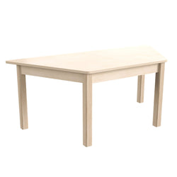 Bright Beginnings Commercial Grade Wooden Trapezoid Preschool Classroom Activity Table, (20.75"W x 47.25"D x 18"H), Beech