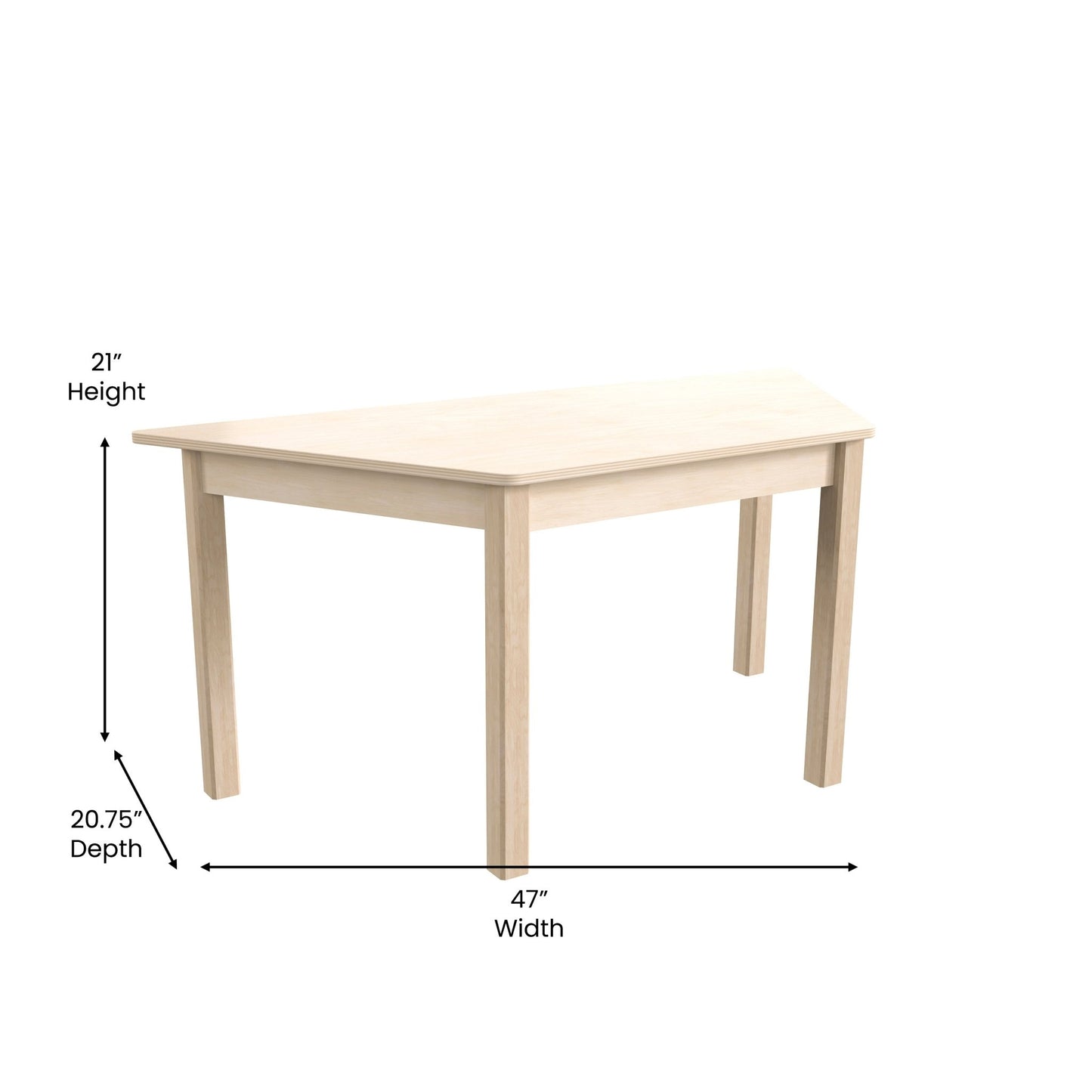 Bright Beginnings Commercial Grade Wooden Trapezoid Preschool Classroom Activity Table, (20.75"W x 47.25"D x 21"H), Beech - SchoolOutlet