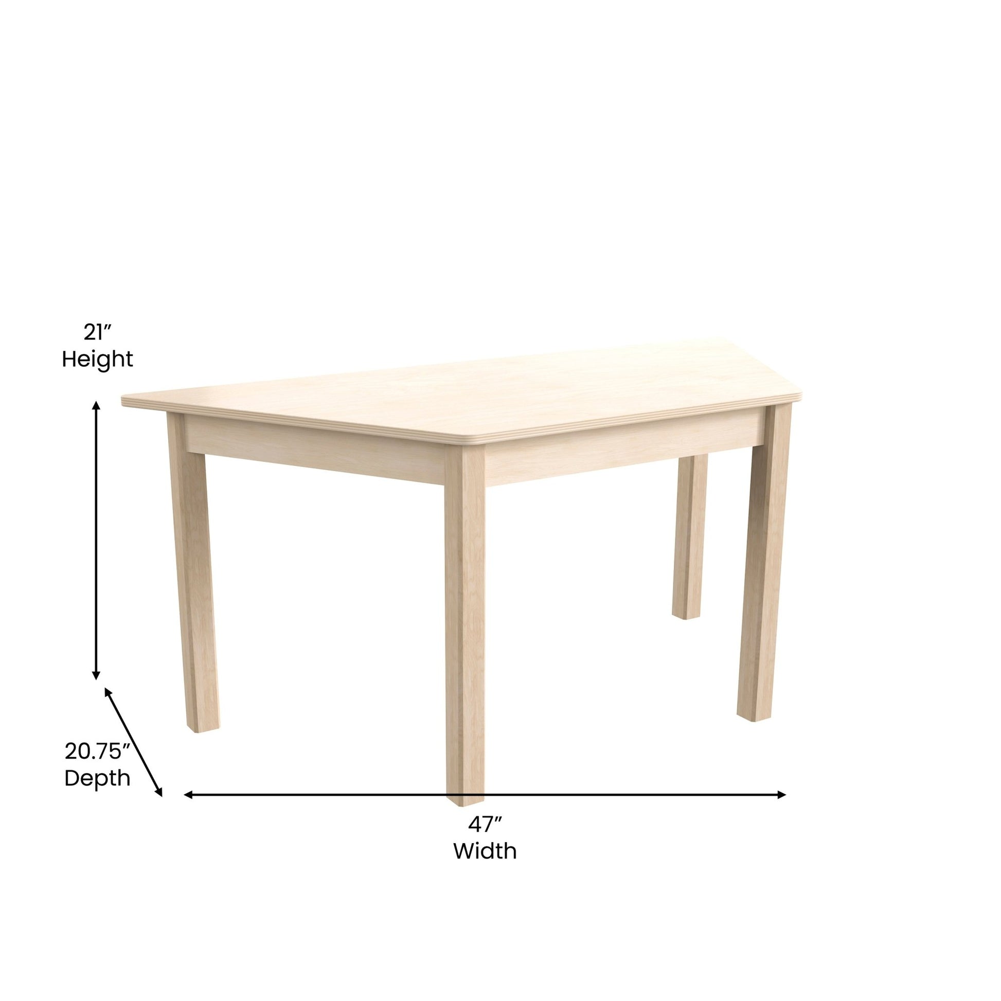 Bright Beginnings Commercial Grade Wooden Trapezoid Preschool Classroom Activity Table, (20.75"W x 47.25"D x 21"H), Beech - SchoolOutlet