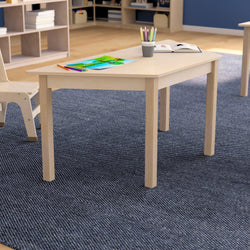 Bright Beginnings Commercial Grade Wooden Trapezoid Preschool Classroom Activity Table, (20.75"W x 47.25"D x 21"H), Beech