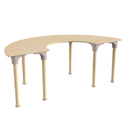 Bright Beginnings 59" Commercial Grade Wooden Half Circle Adjustable Height Classroom Activity Table - Metal Legs Adjust From 15"H - 23"H, Beech