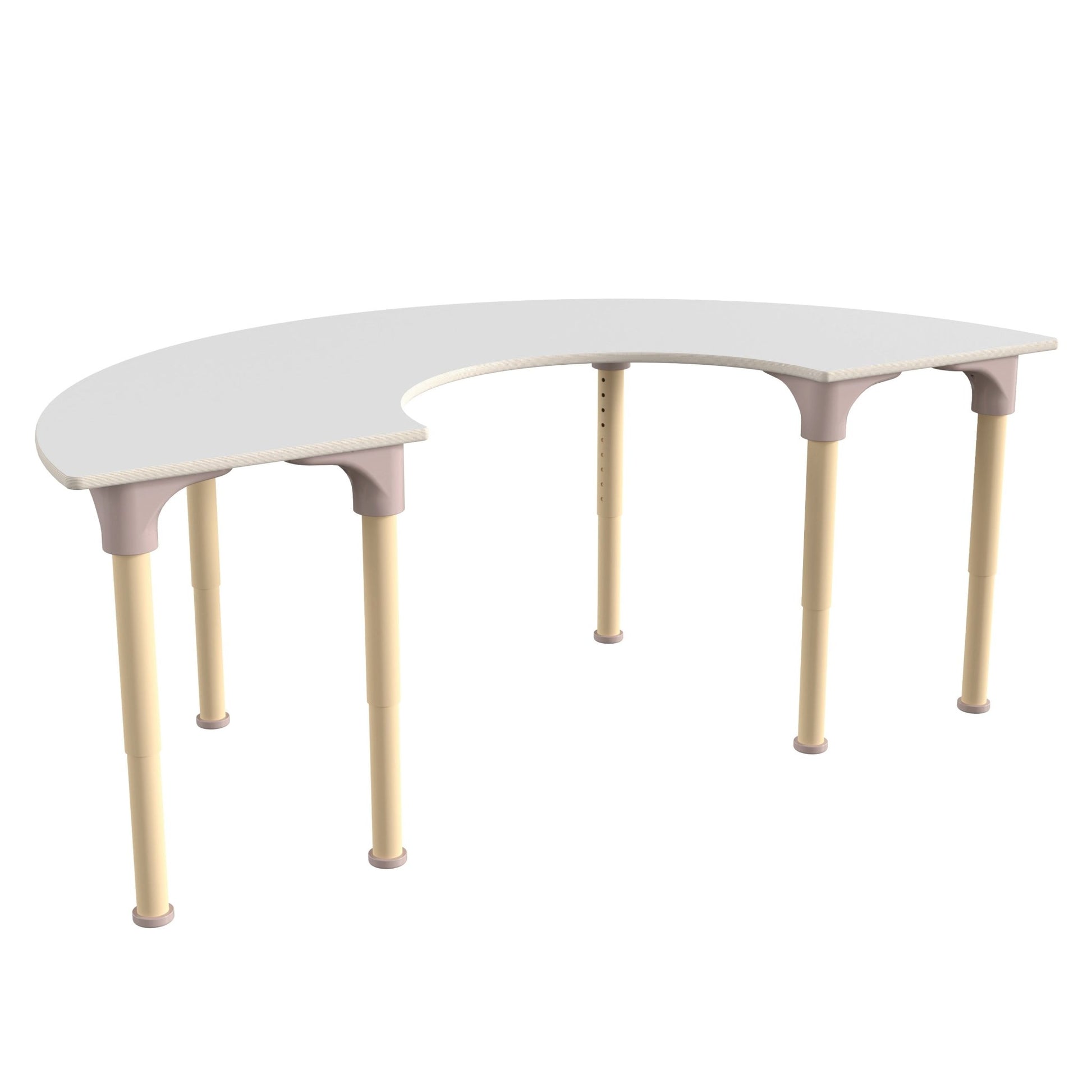 Bright Beginnings 59" Commercial Grade Wooden Half Circle Adjustable Height Classroom Activity Table - Metal Legs Adjust From 15"H - 23"H, Beech - SchoolOutlet