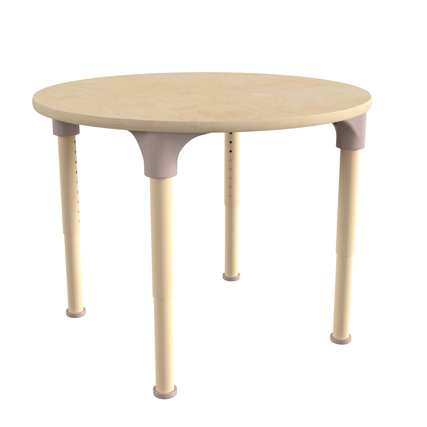 Bright Beginnings 33" Round Commercial Grade Wooden Adjustable Height Classroom Activity Table - Metal Legs Adjust From 15"H - 23"H, Beech - SchoolOutlet