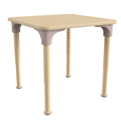 Bright Beginnings 24" Square Commercial Grade Wooden Adjustable Height Classroom Activity Table - Metal Legs Adjust From 15"H - 23"H, Beech