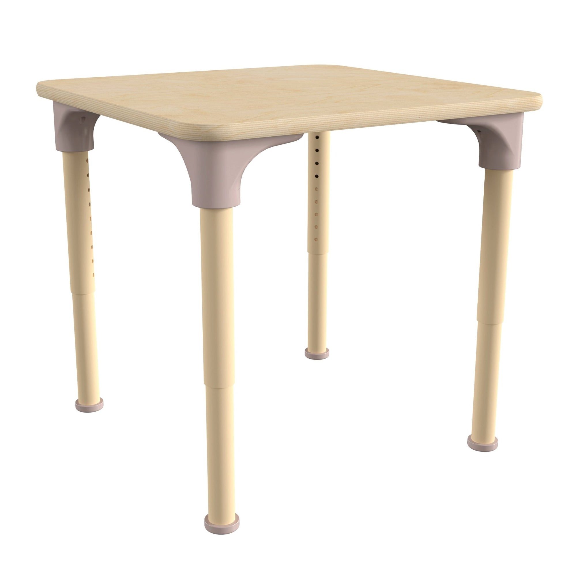 Bright Beginnings 24" Square Commercial Grade Wooden Adjustable Height Classroom Activity Table - Metal Legs Adjust From 15"H - 23"H, Beech - SchoolOutlet