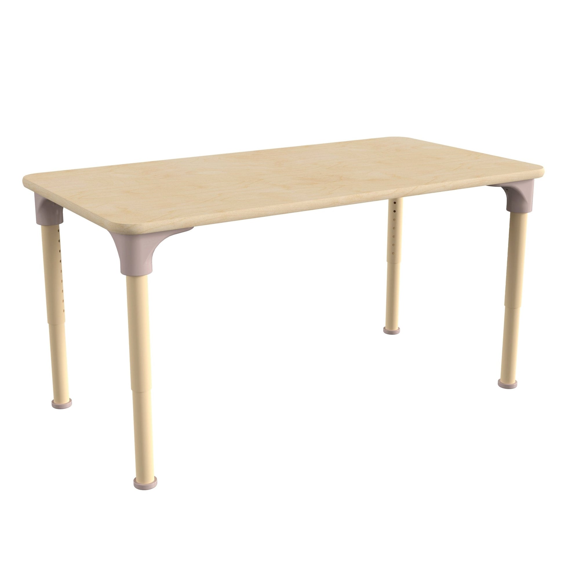 Bright Beginnings 23.5" x 47" Commercial Grade Wooden Rectangle Adjustable Height Classroom Activity Table - Metal Legs Adjust From 15"H - 23"H, Beech - SchoolOutlet