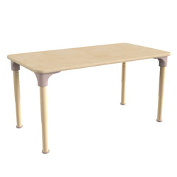 Bright Beginnings 23.5" x 47" Commercial Grade Wooden Rectangle Adjustable Height Classroom Activity Table - Metal Legs Adjust From 15"H - 23"H, Beech