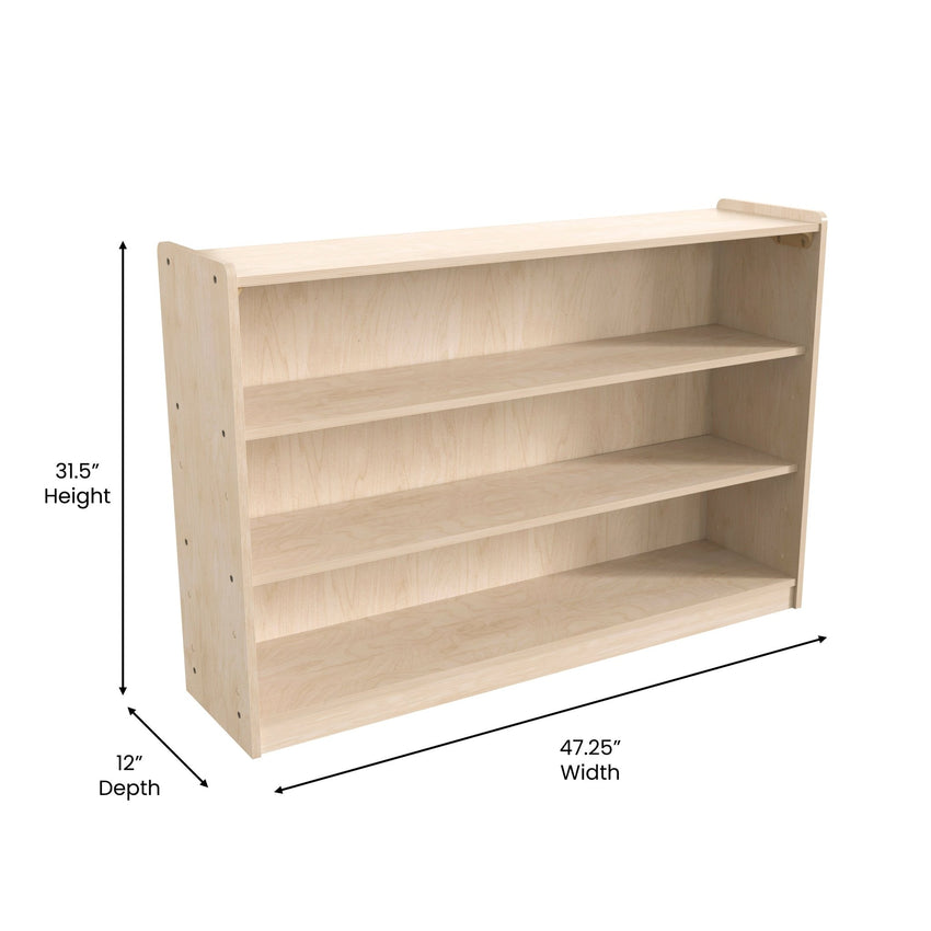 Bright Beginnings Commercial Grade Extra Wide 3 Shelf Wooden Classroom Open Storage Unit, Safe, Kid Friendly Design, Natural - SchoolOutlet