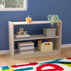Bright Beginnings Commercial Grade Extra Wide 2 Shelf Wooden Classroom Open Storage Unit, Safe, Kid Friendly Design, Natural