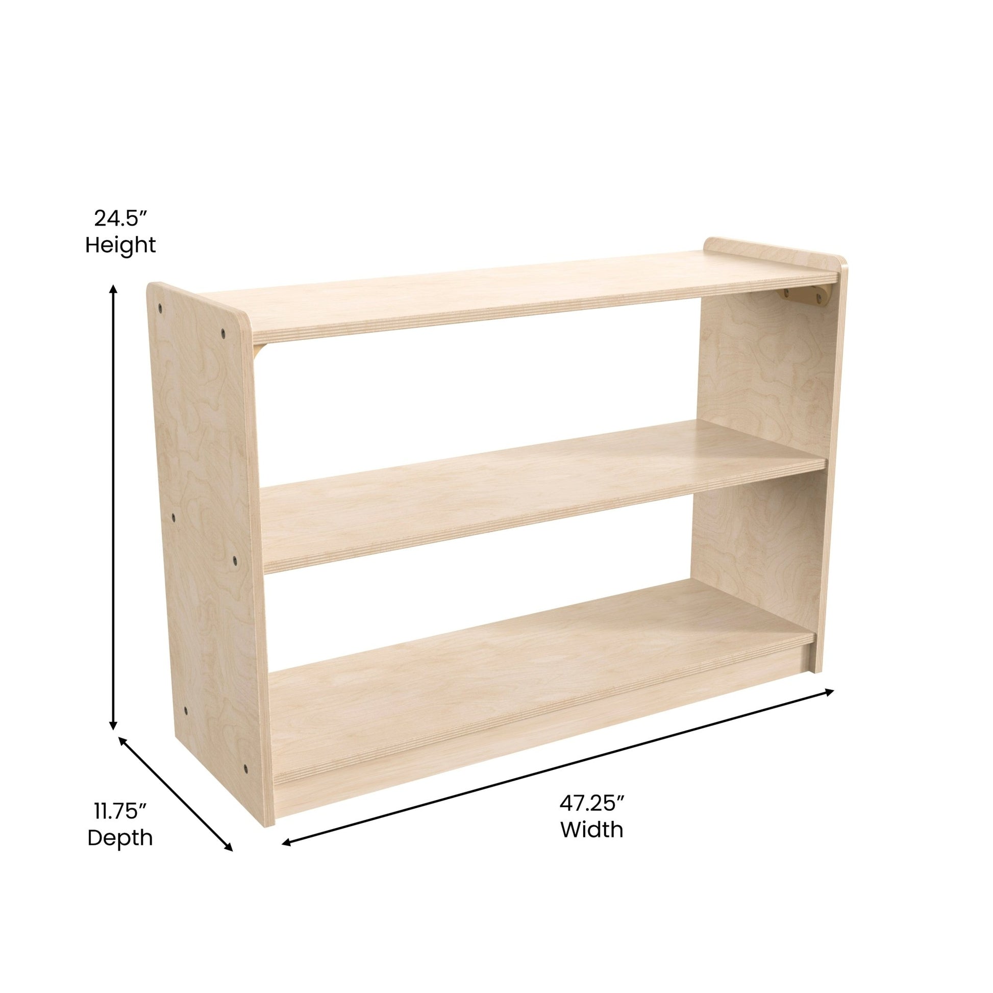 Bright Beginnings Commercial Grade Extra Wide 2 Shelf Wooden Classroom Open Storage Unit, Safe, Kid Friendly Design, Natural - SchoolOutlet