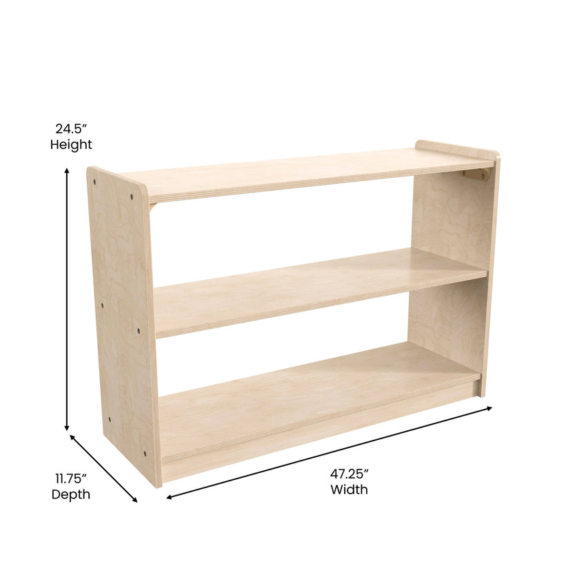 Bright Beginnings Commercial Grade Extra Wide 2 Shelf Wooden Classroom Open Storage Unit, Safe, Kid Friendly Design, Natural - SchoolOutlet