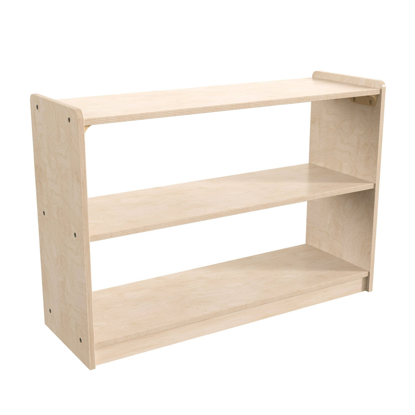 Bright Beginnings Commercial Grade Extra Wide 2 Shelf Wooden Classroom Open Storage Unit, Safe, Kid Friendly Design, Natural - SchoolOutlet