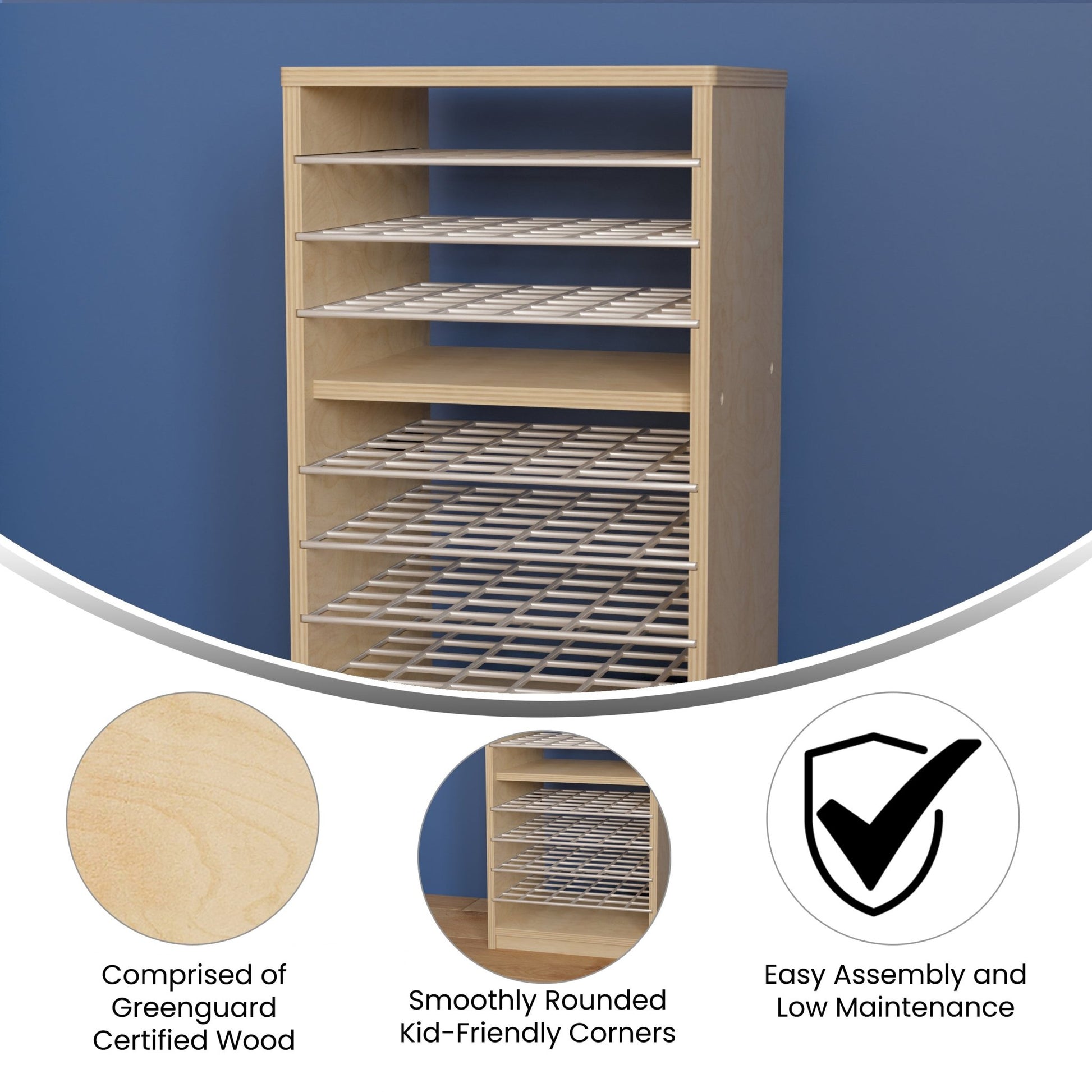 Bright Beginnings Commercial Deluxe Multipurpose Natural Birch Plywood Storage Shelf Puzzle Holder, Art Drying Rack, Paper Holder with Shelving - SchoolOutlet