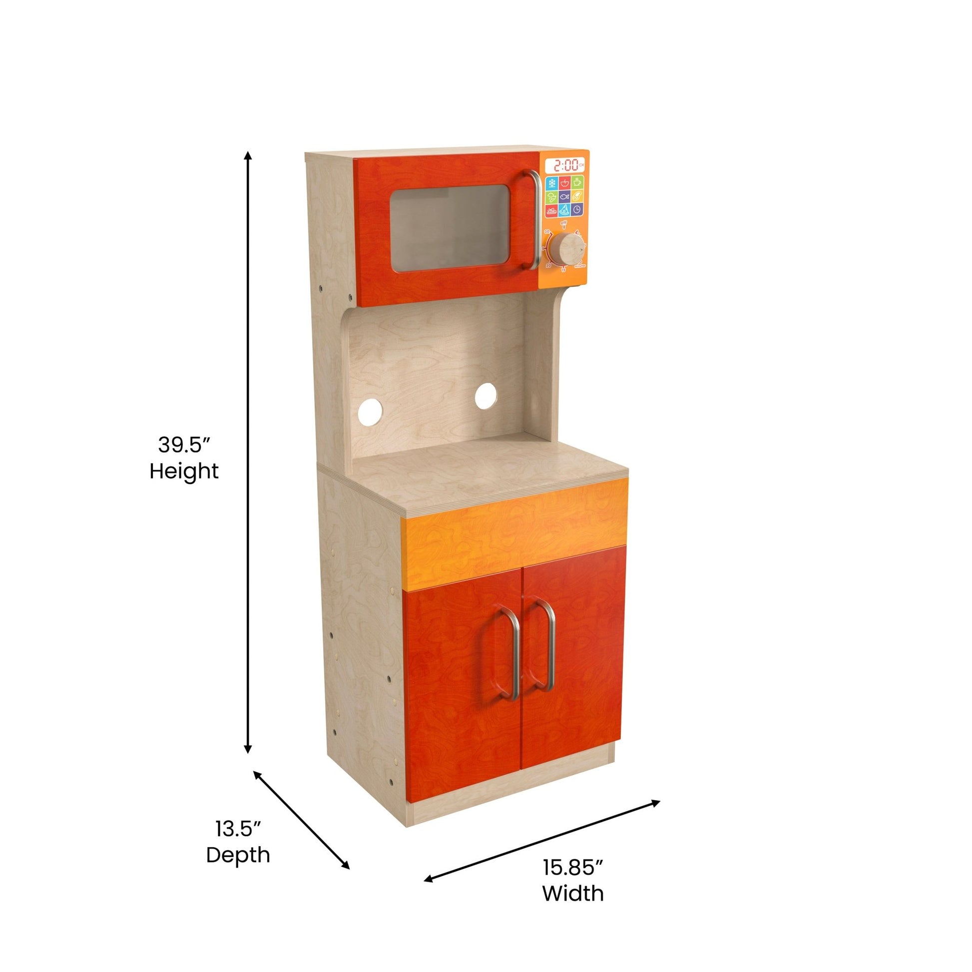 Bright Beginnings Commercial Grade Greenguard Certified Wooden Children's Kitchen Cabinet with Microwave - SchoolOutlet