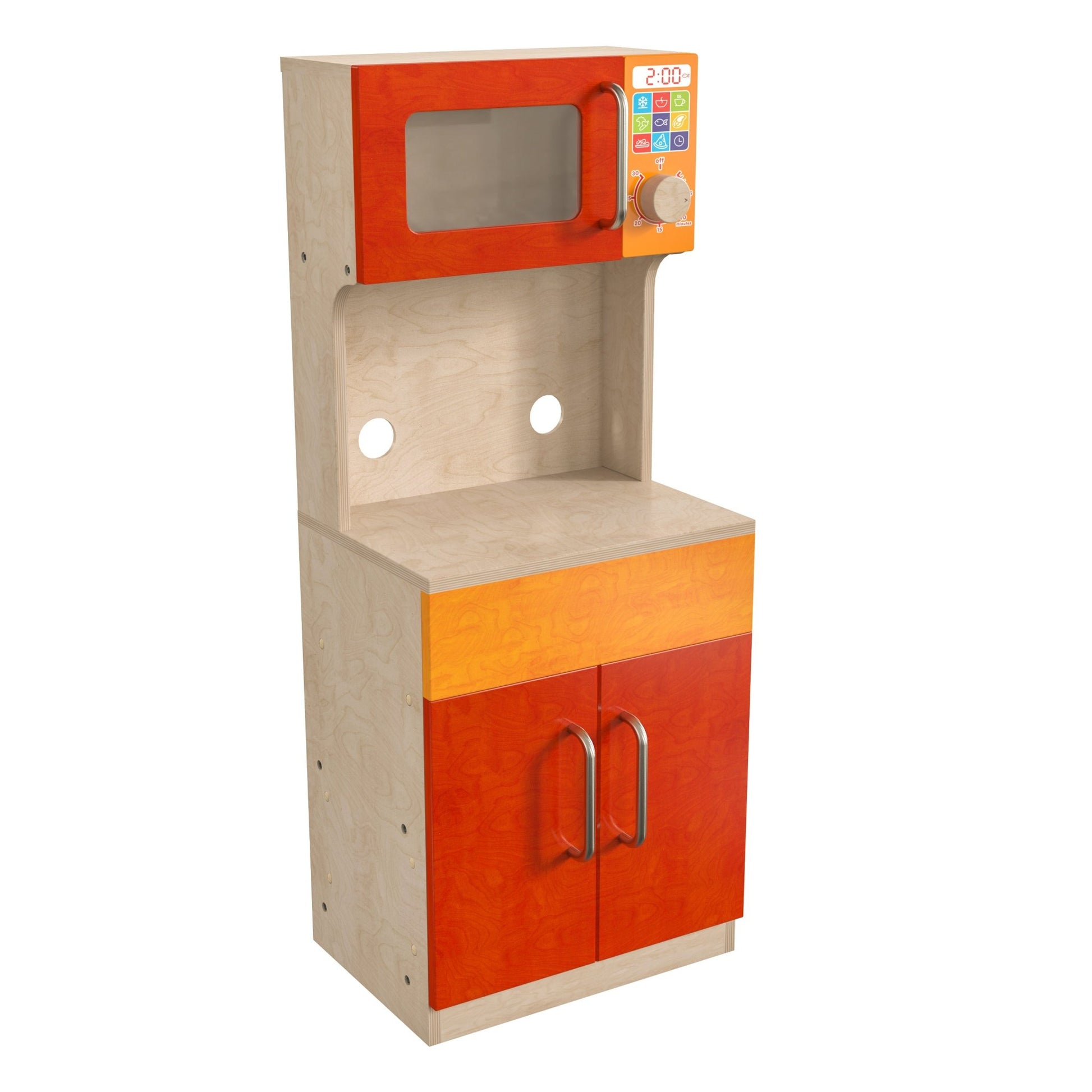 Bright Beginnings Commercial Grade Greenguard Certified Wooden Children's Kitchen Cabinet with Microwave - SchoolOutlet