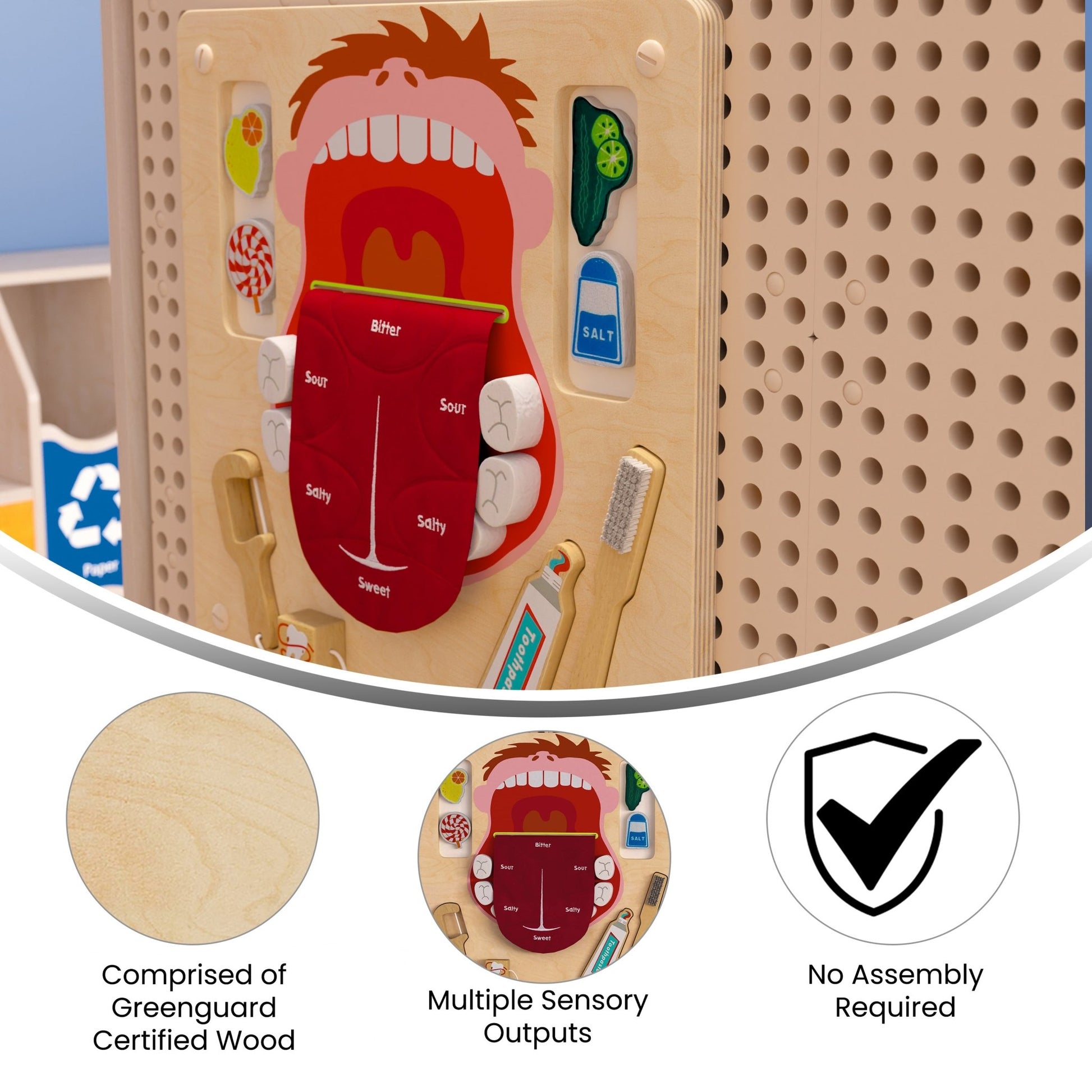 Bright Beginnings Commercial Grade STEAM Wall Activity Board with Natural Finish and Multicolor Accents, Dental Hygiene - SchoolOutlet