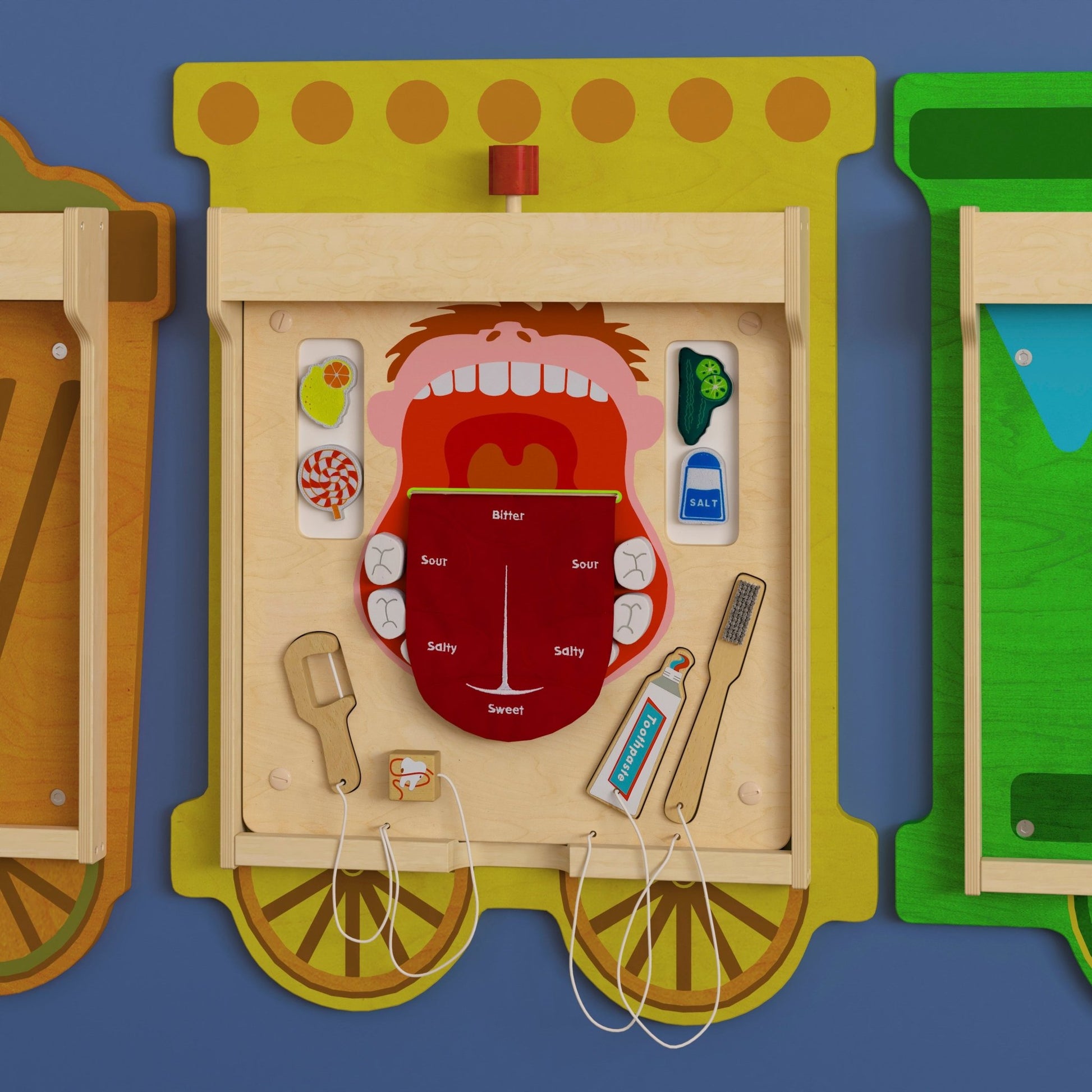 Bright Beginnings Commercial Grade STEAM Wall Activity Board with Natural Finish and Multicolor Accents, Dental Hygiene - SchoolOutlet