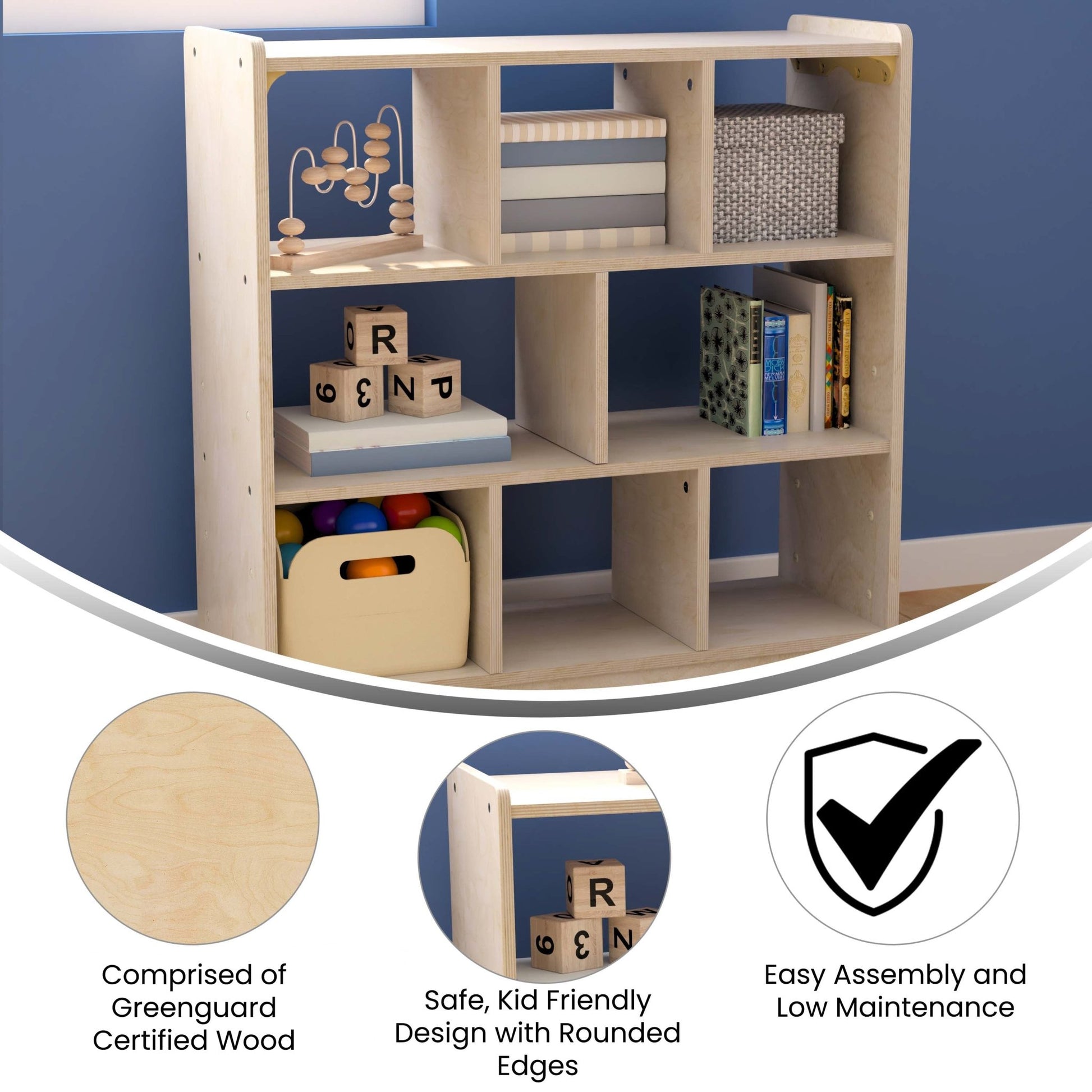 Bright Beginnings Commercial Grade 8 Section Modular Wooden Classroom Open Storage Unit, Safe, Kid Friendly Design, Natural - SchoolOutlet