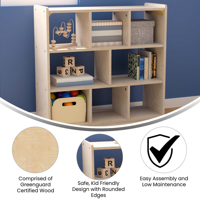 Bright Beginnings Commercial Grade 8 Section Modular Wooden Classroom Open Storage Unit, Safe, Kid Friendly Design, Natural - SchoolOutlet