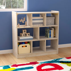 Bright Beginnings Commercial Grade 8 Section Modular Wooden Classroom Open Storage Unit, Safe, Kid Friendly Design, Natural