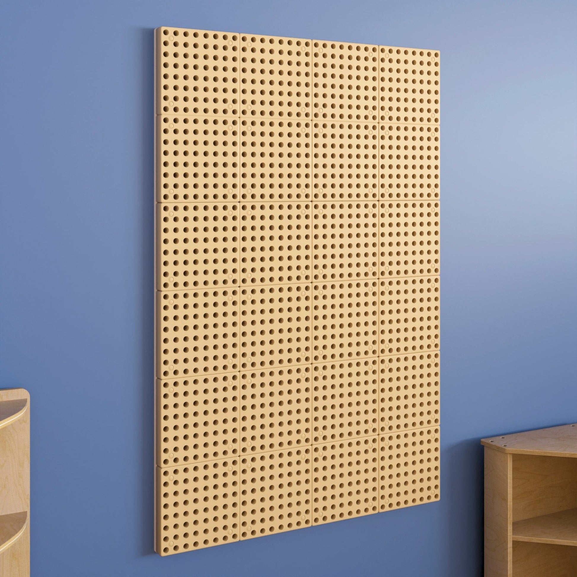 Bright Beginnings Commercial Grade Multipurpose Modular STEAM Wall Peg System Panel - 31.5"L x 47.2"H, Natural - SchoolOutlet