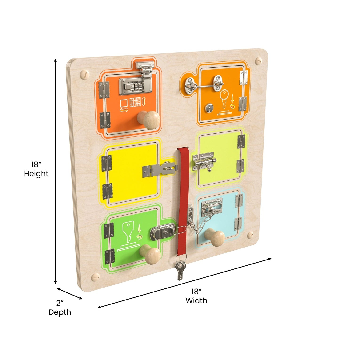Bright Beginnings Commercial Grade STEAM Wall Activity Board with Natural Finish and Multicolor Accents, Locks and Buckles - SchoolOutlet