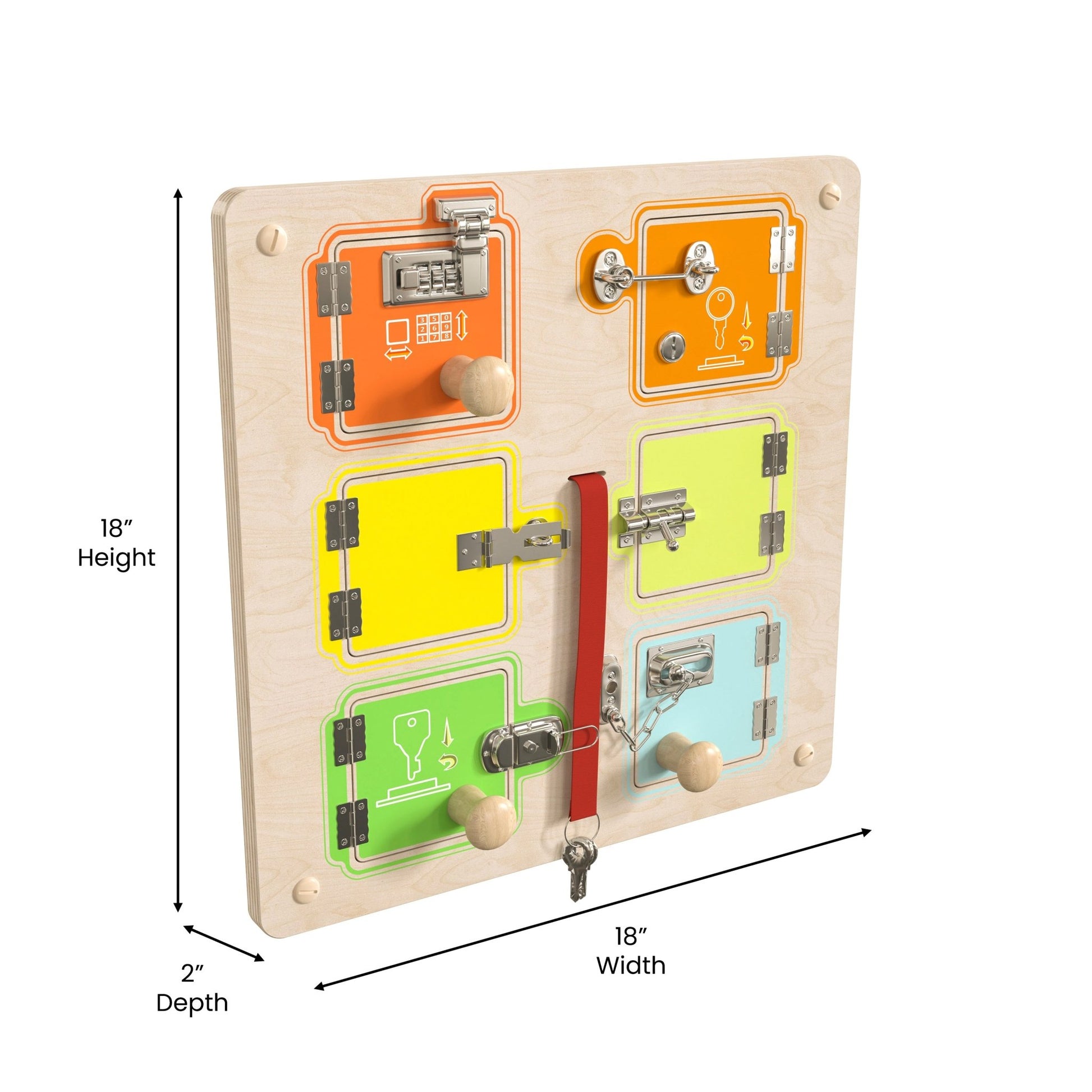 Bright Beginnings Commercial Grade STEAM Wall Activity Board with Natural Finish and Multicolor Accents, Locks and Buckles - SchoolOutlet