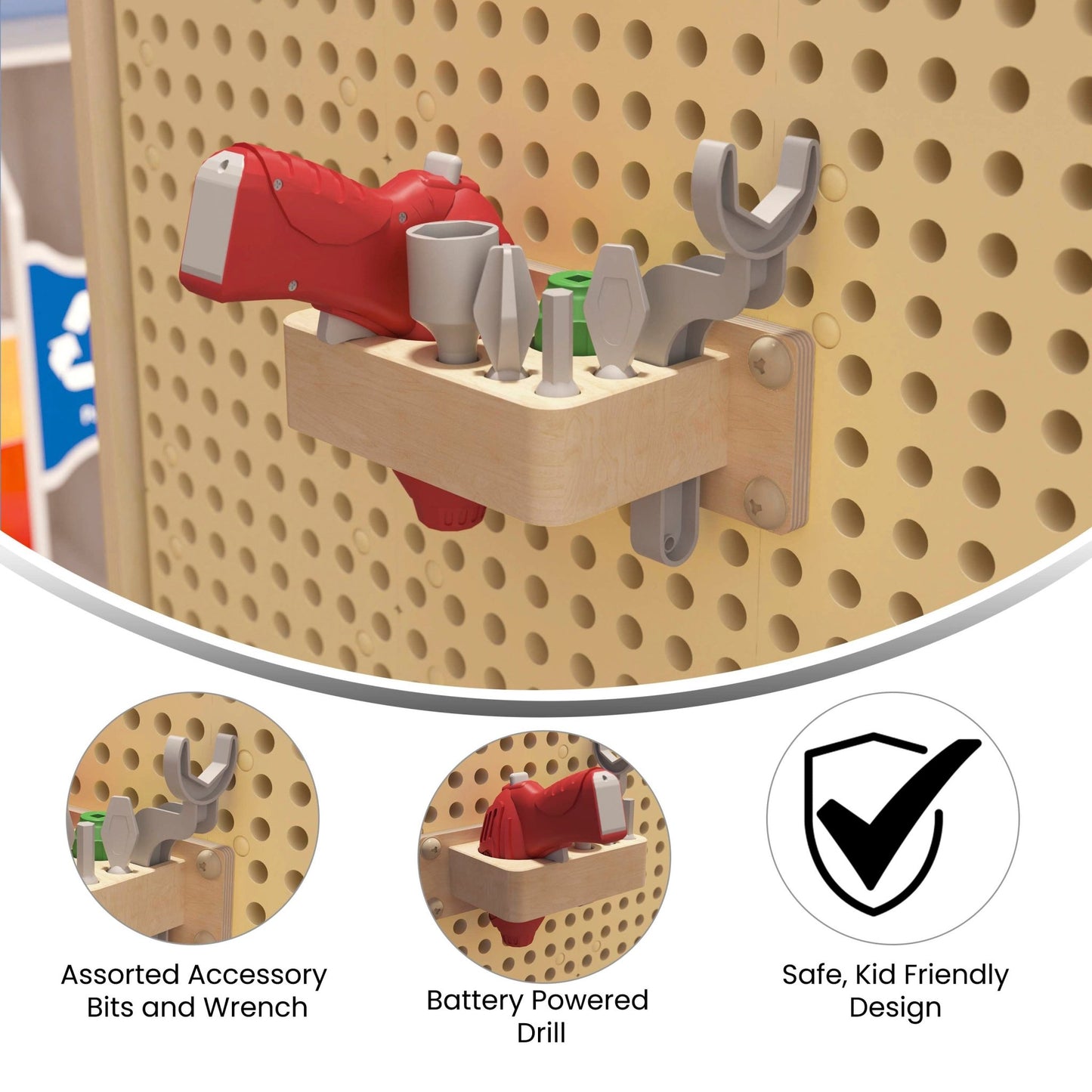 Bright Beginnings Commercial Grade 8 Piece Tools & Holder Accessory Set for Modular STEAM Wall Systems with Working Drill - SchoolOutlet
