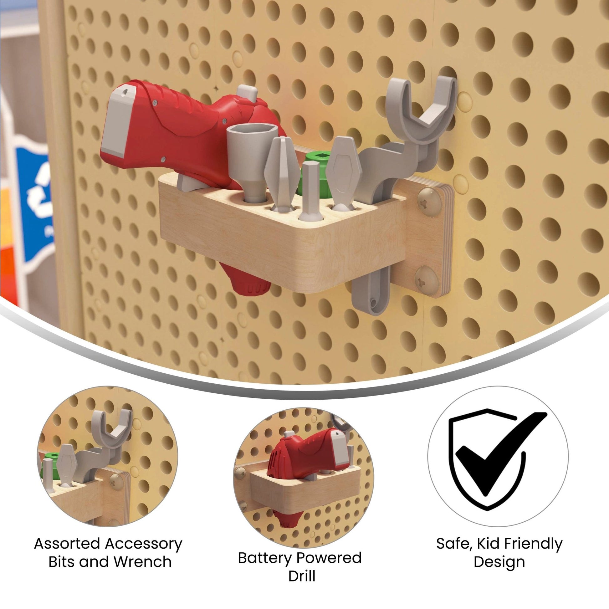 Bright Beginnings Commercial Grade 8 Piece Tools & Holder Accessory Set for Modular STEAM Wall Systems with Working Drill - SchoolOutlet
