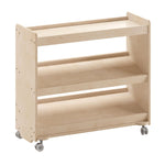 Bright Beginnings Commercial Space Saving Wooden Mobile Classroom Storage Cart, 3 Angled Shelves, Locking Caster Wheels, Kid Friendly Design, Natural - SchoolOutlet