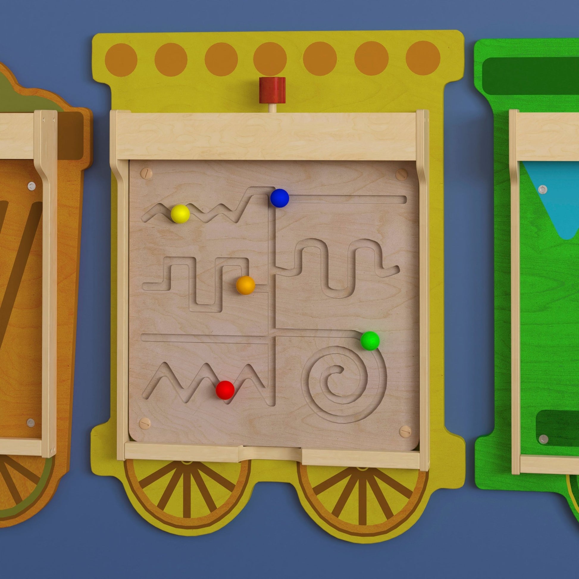 Bright Beginnings Commercial Grade STEAM Wall Activity Board with Natural Finish and Multicolor Accents, Maze Motor Skills - SchoolOutlet