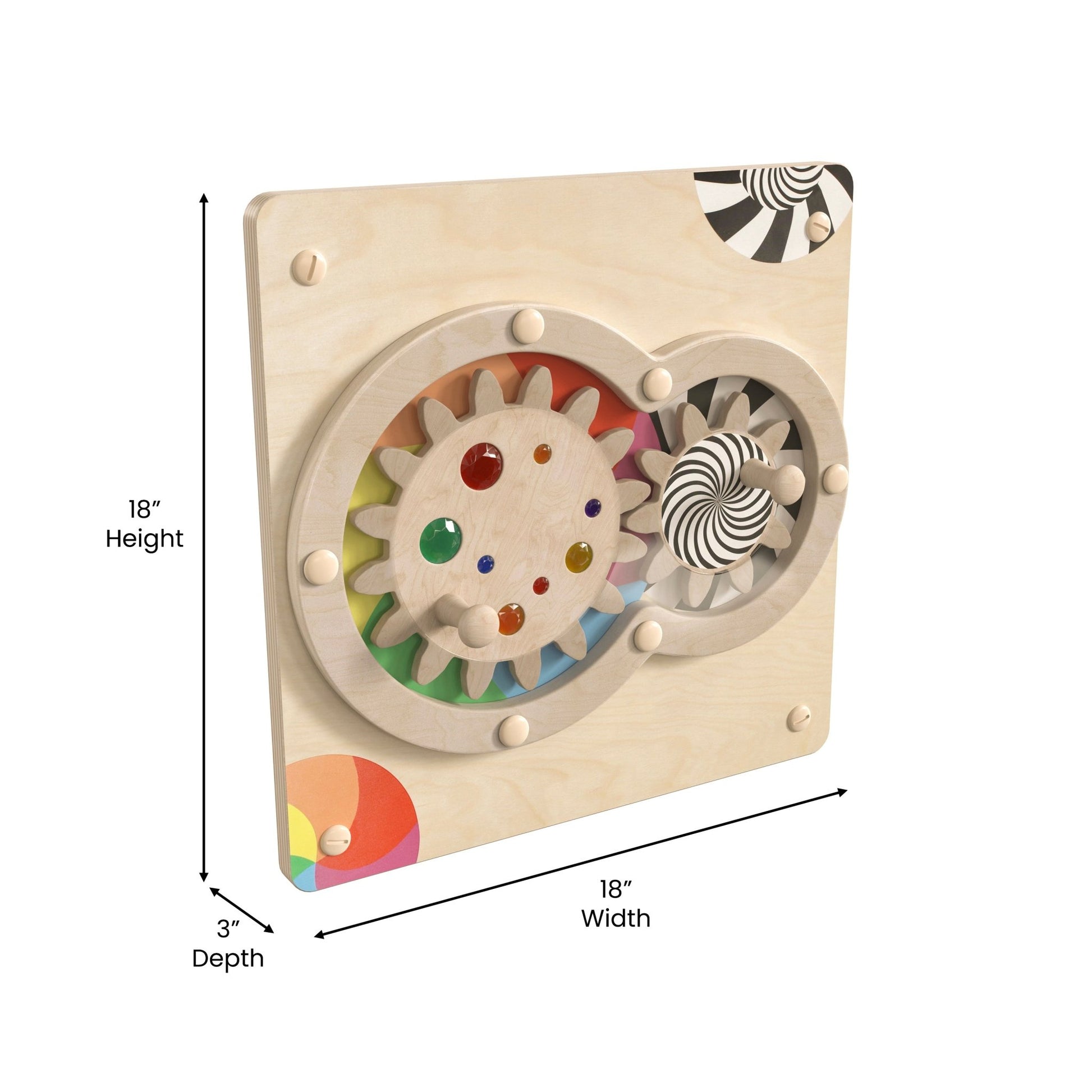 Bright Beginnings Commercial Grade STEAM Wall Activity Board with Natural Finish and Multicolor Accents, Turning Gears - SchoolOutlet