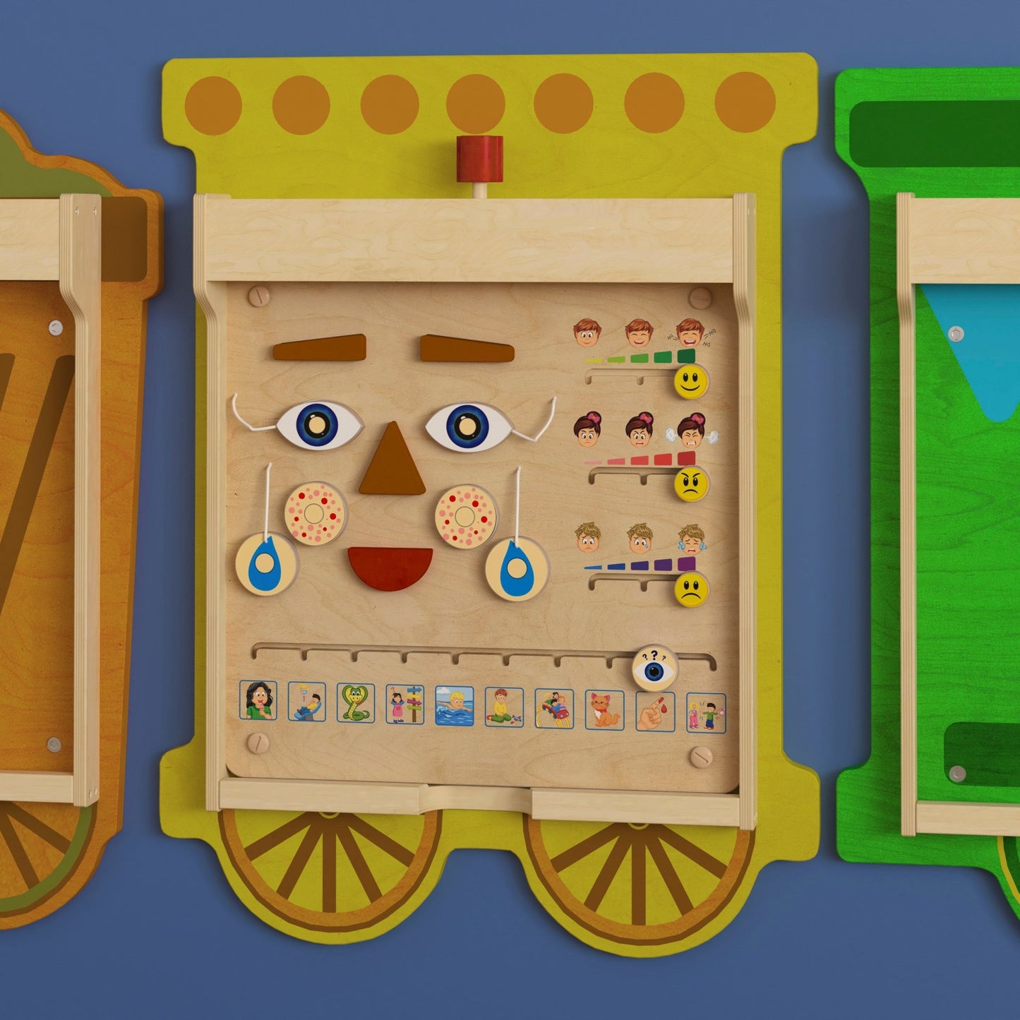 Bright Beginnings Commercial Grade STEAM Wall Activity Board with Natural Finish and Multicolor Accents, Feelings and Moods - SchoolOutlet