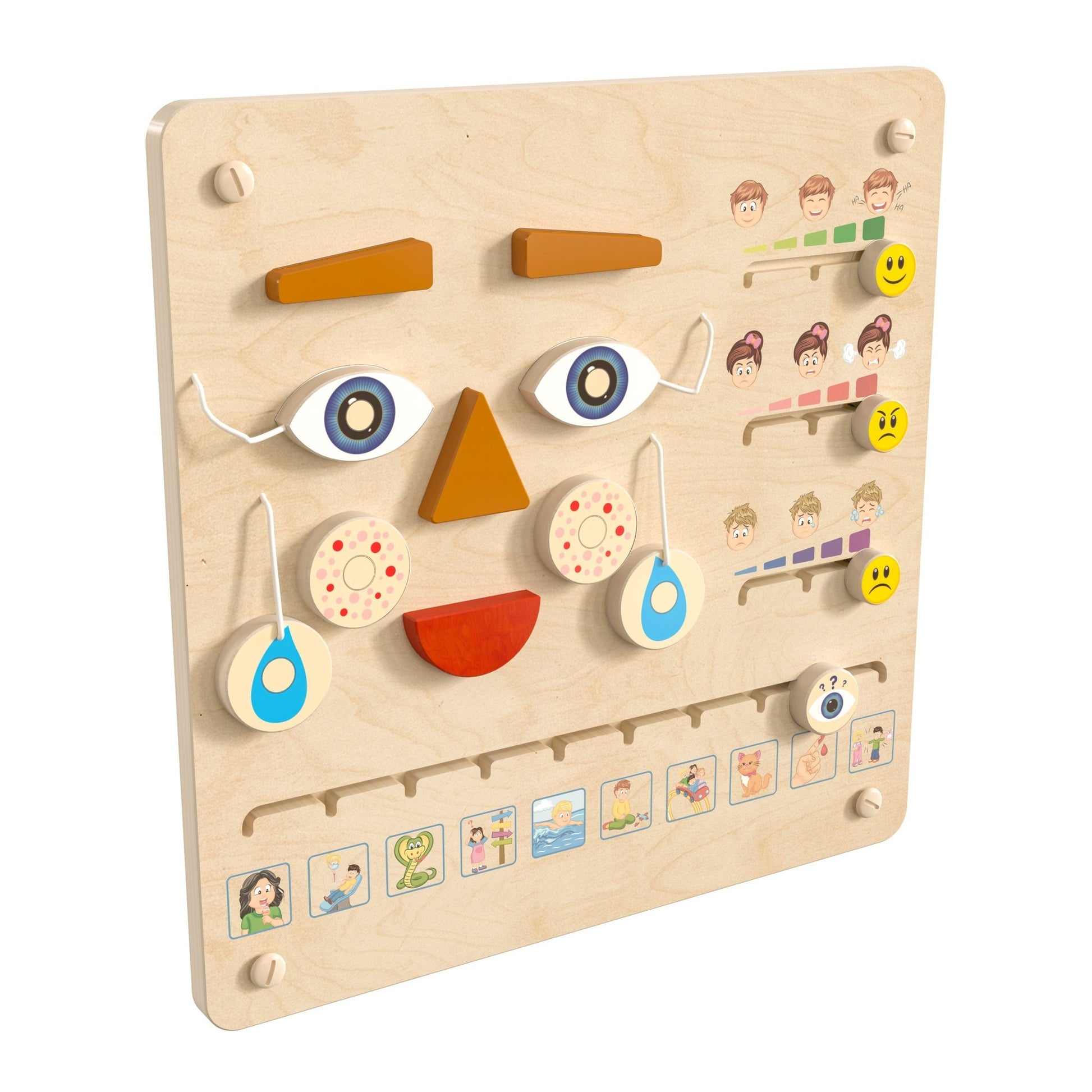 Bright Beginnings Commercial Grade STEAM Wall Activity Board with Natural Finish and Multicolor Accents, Feelings and Moods - SchoolOutlet