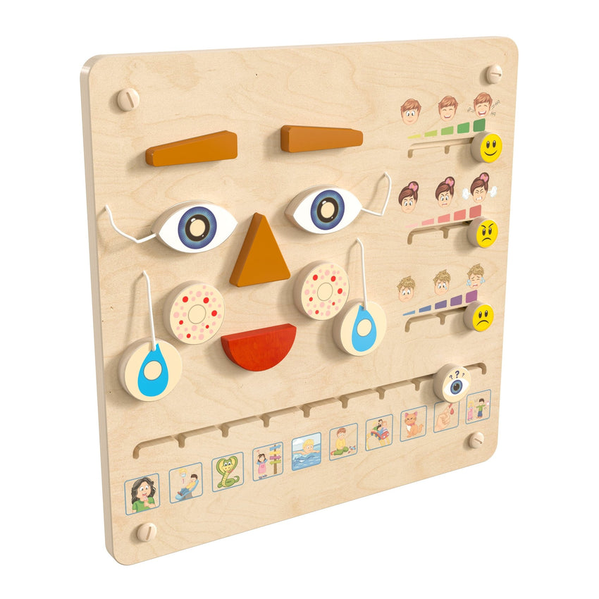 Bright Beginnings Commercial Grade STEAM Wall Activity Board with Natural Finish and Multicolor Accents, Feelings and Moods - SchoolOutlet