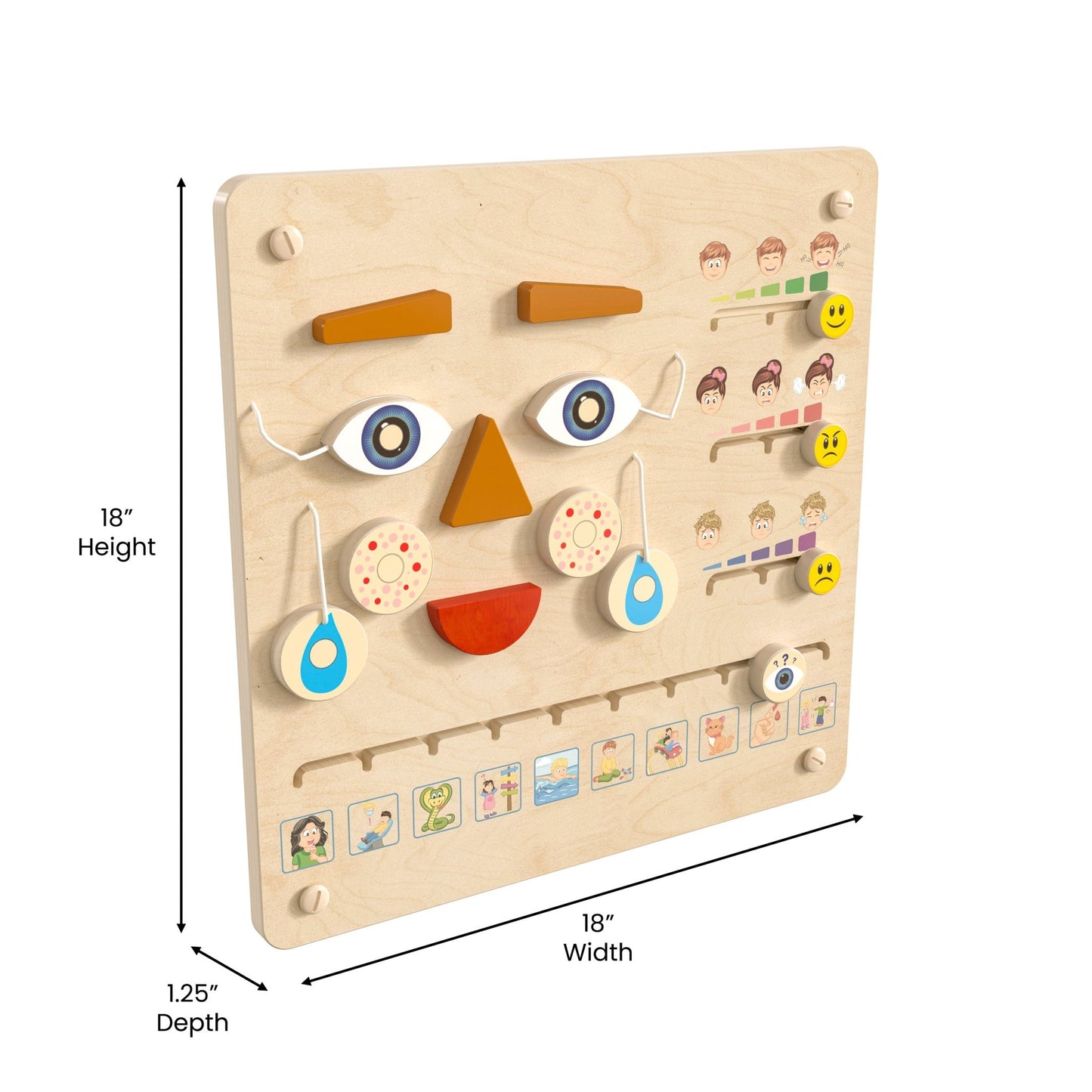 Bright Beginnings Commercial Grade STEAM Wall Activity Board with Natural Finish and Multicolor Accents, Feelings and Moods - SchoolOutlet