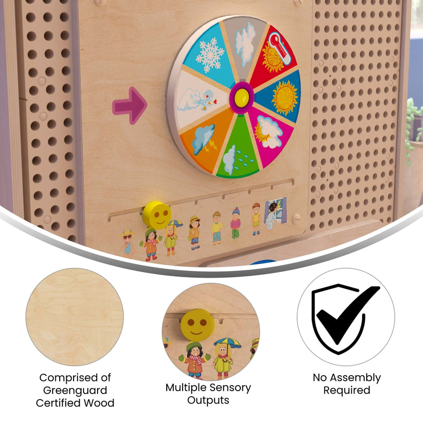 Bright Beginnings Commercial Grade STEAM Wall Activity Board with Natural Finish and Multicolor Accents, Weather - SchoolOutlet